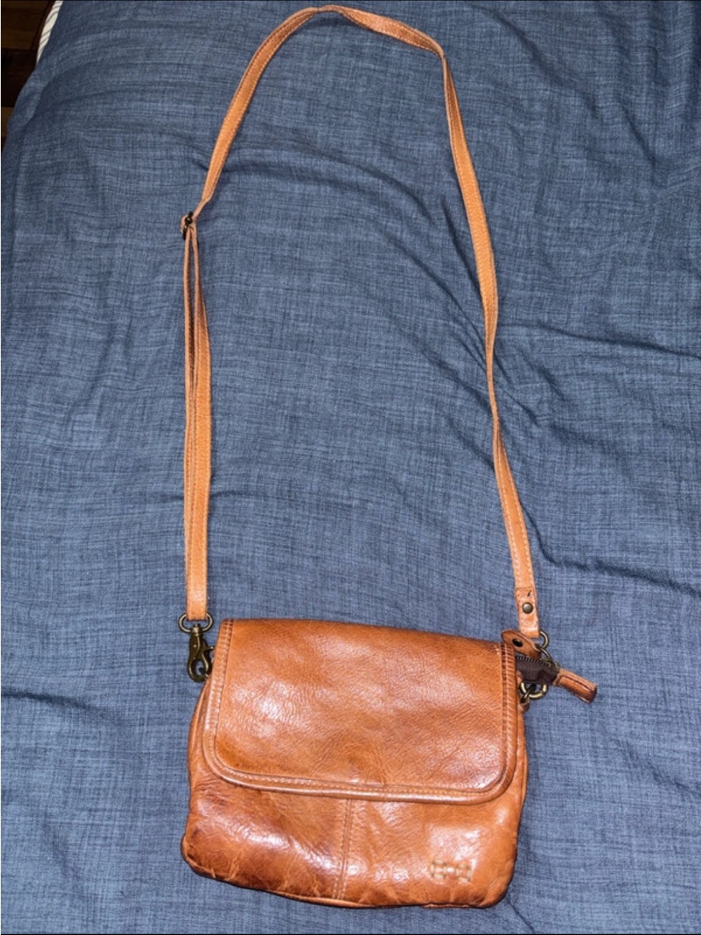 Bed Stu Distressed Leather Crossbody in Cognac